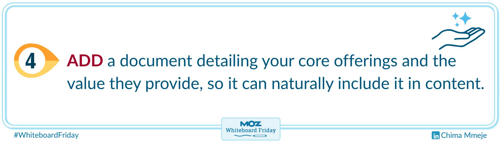 Zoomed-in section of the whiteboard for tip 4 - detail your offerings.