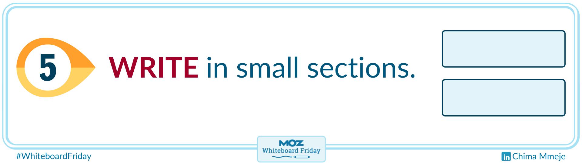Zoomed-in section of the whiteboard for tip 5 - write in sections.