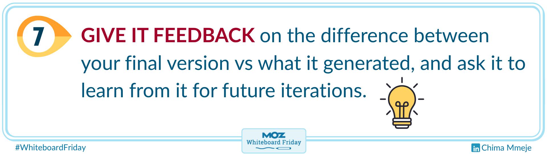 Zoomed-in section of the whiteboard for tip 7 - give the AI feedback to learn from.