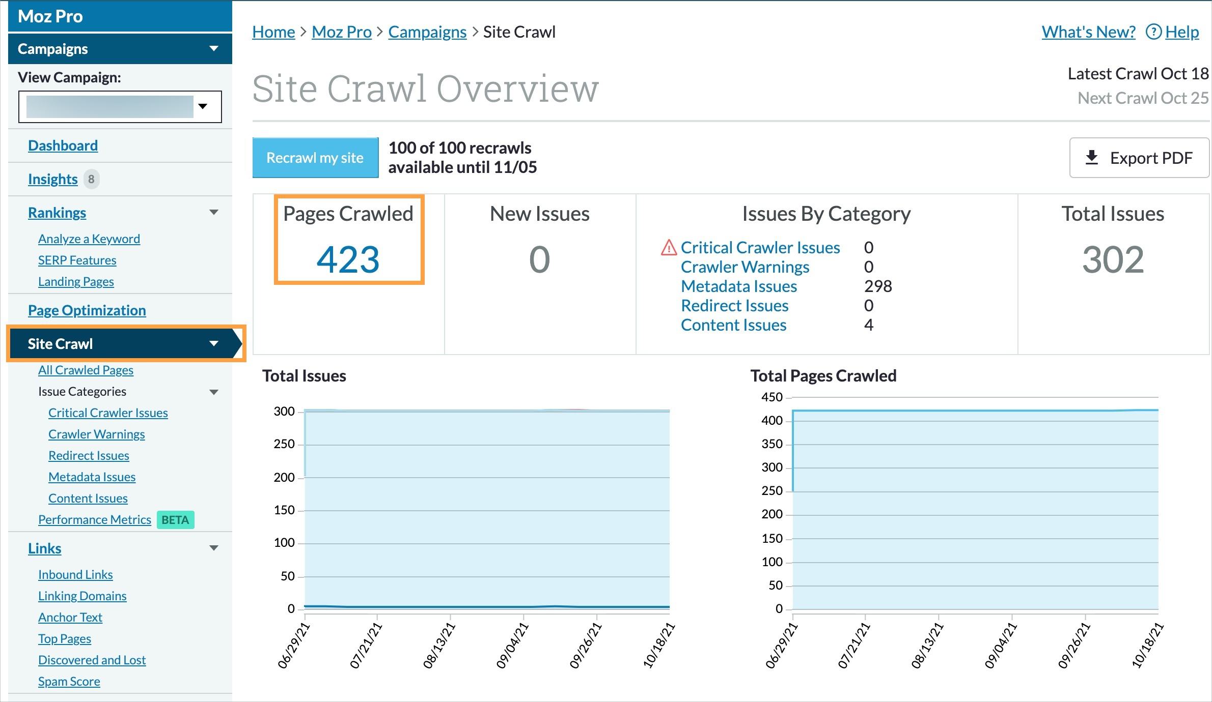 Your Site Crawl Overview will show you how many pages were able to be crawled for your site.