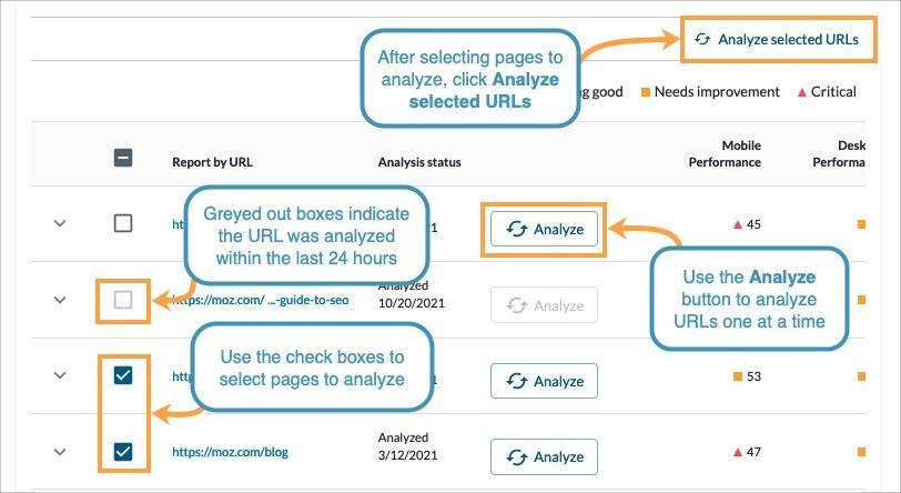 After selecting a subset of pages, select the exact pages you'd like to analyze using the check boxes on the left.