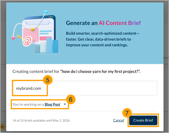 Screenshot of the AI Content Brief popup window.