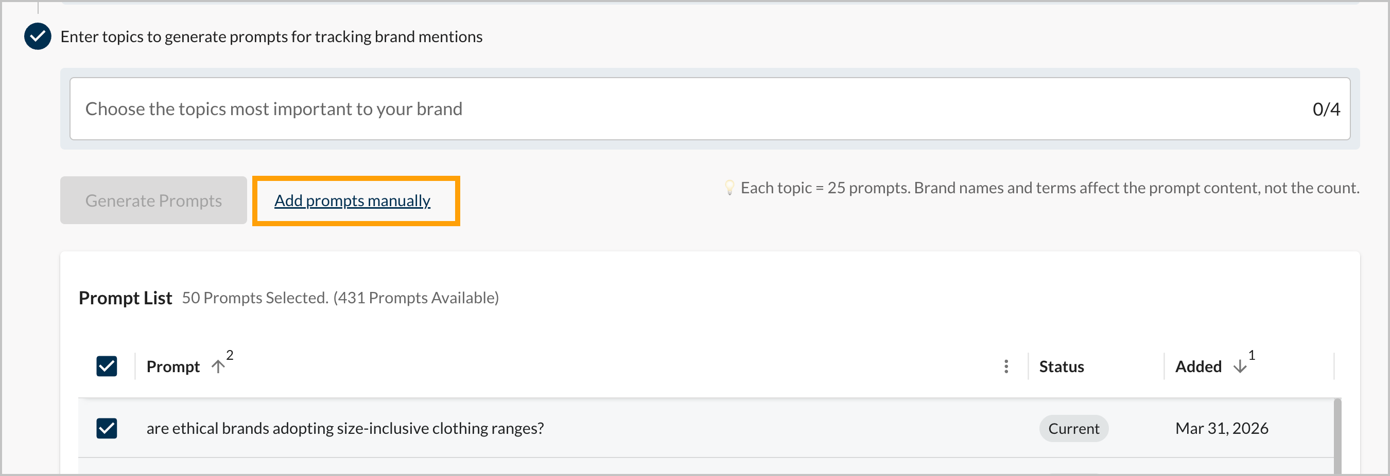 Screenshot of the Add Prompts Manually button.