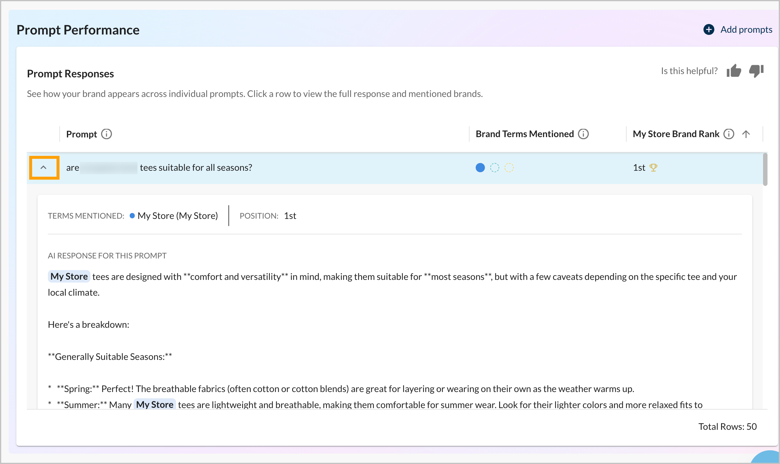 Screenshot of the expanded AI response in AI Visibility.