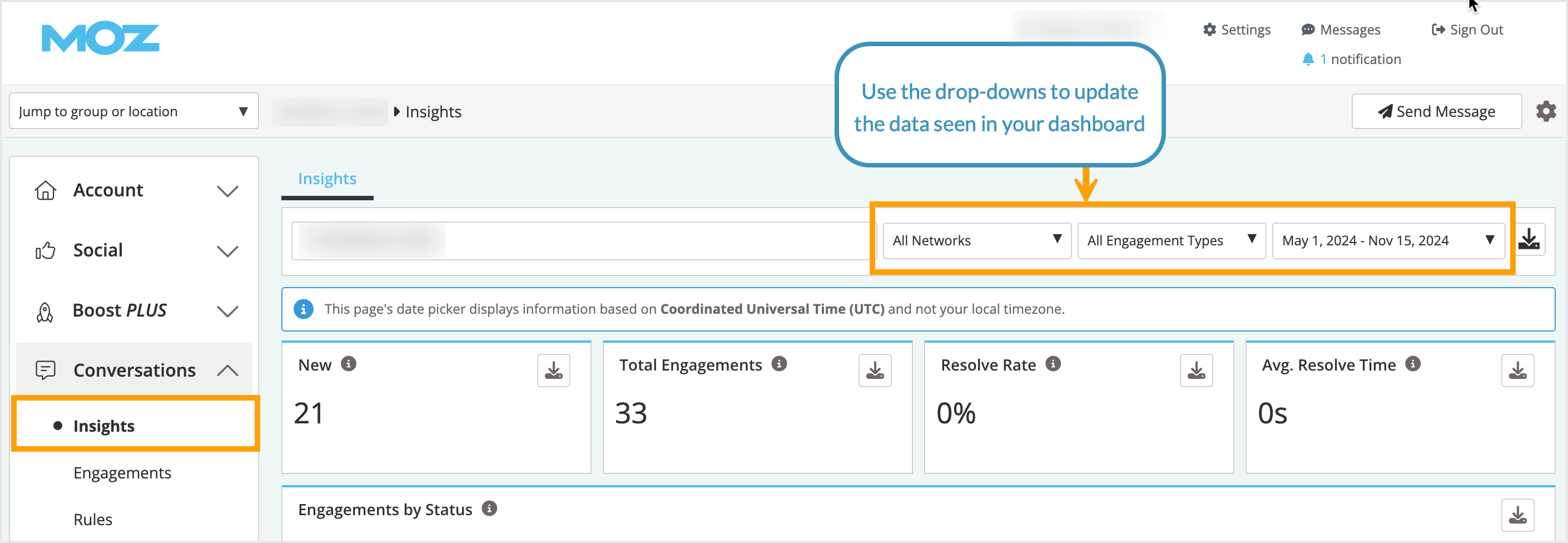 Screenshot of the menu location of your Conversations Insights Dashboard.
