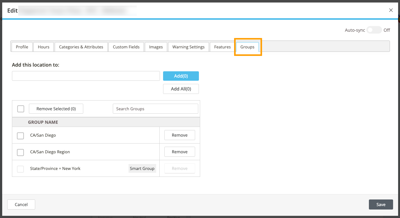 Screenshot of the groups tab.