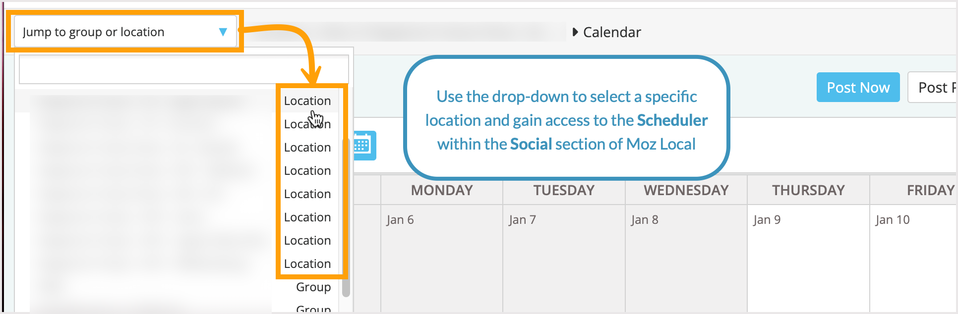 Screenshot showing how to select a location to view.
