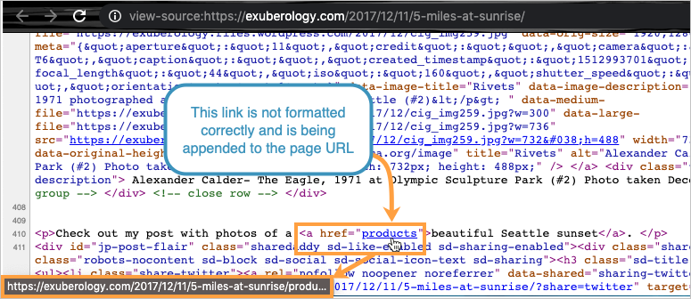 Source Code with misformatted link.